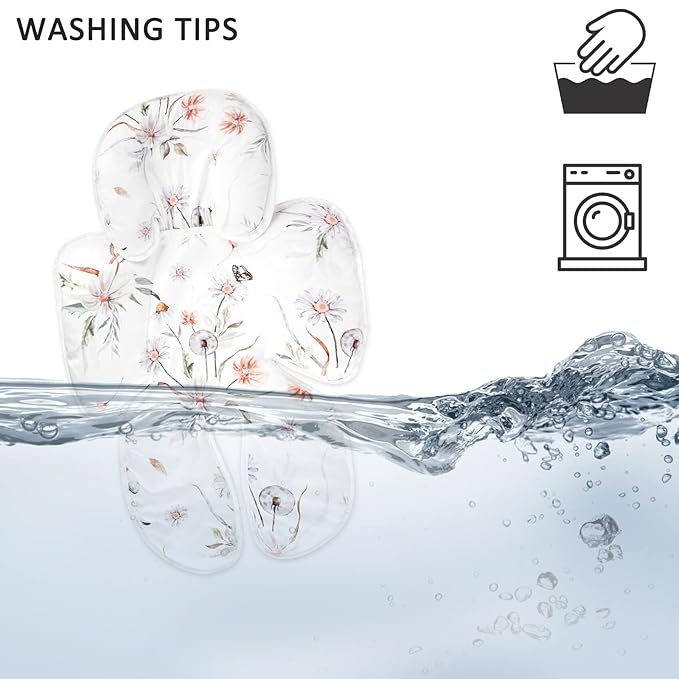 2 in 1 Infant Car Seat Insert, Car Seat Head Support Baby Girls Boys, Soft Newborn Carseat Insert Cushion, Perfect for Carseats, Strollers, Swings (White Flower)