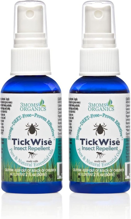 3 Moms Organics, TickWise 2oz Extra Strength Happy Campers 2-Pack - DEET- Free, Tick and Insect Repellent, Plant Based Essential Oils, All Natural Ingredients, Safe for Kids, Adults, Dogs & Horses