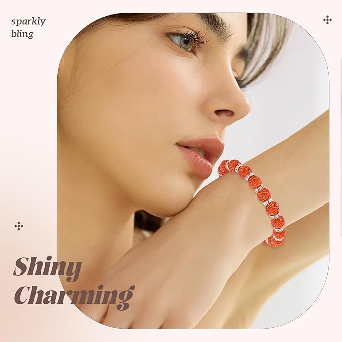 200pcs 10mm Rhinestone Beads for Jewelry Making, Orange Shiny Round Disco Ball Beads Bulk, Sparkle Crystal Clay Christmas for Bracelet Baseball Necklace Earring Crafting and DIY