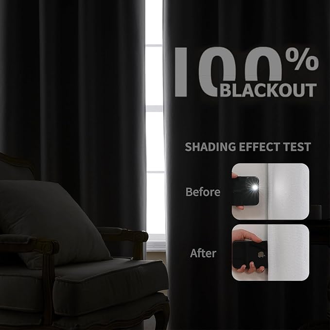 Joydeco Custom 100% Blackout Curtains 1 Panel, Grommet Thermal Insulated Curtains& Drapes, Room Darkening Drapes for Bedroom Living Room Window (Custom Size, Pure White)