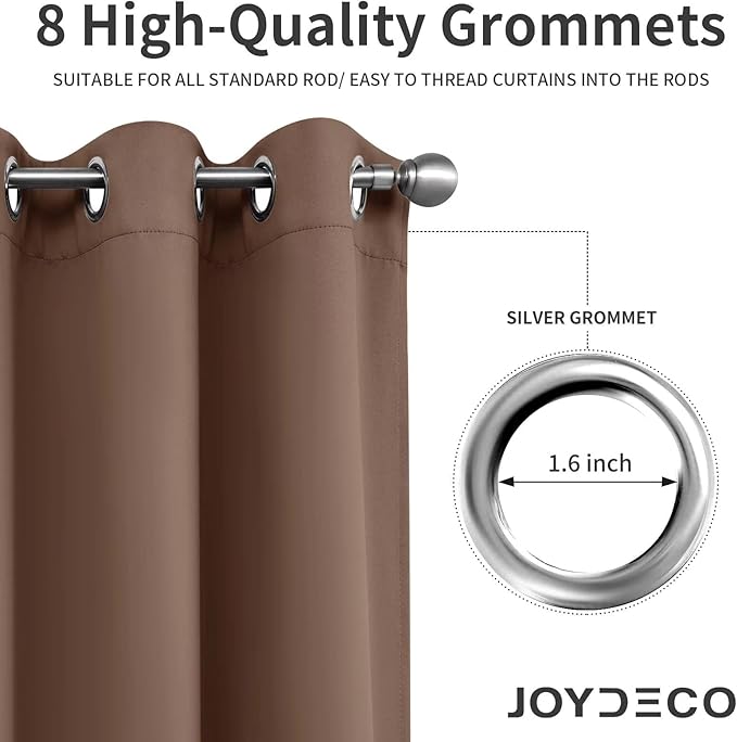 Joydeco Blackout Curtains 72 inches Long 2 Panels Set, Thermal Insulated Long Curtains & Drapes 2 Burg, Room Darkening Grommet Drapes for Bedroom Living Room Windows (W42 x L72 Inch, Brown)