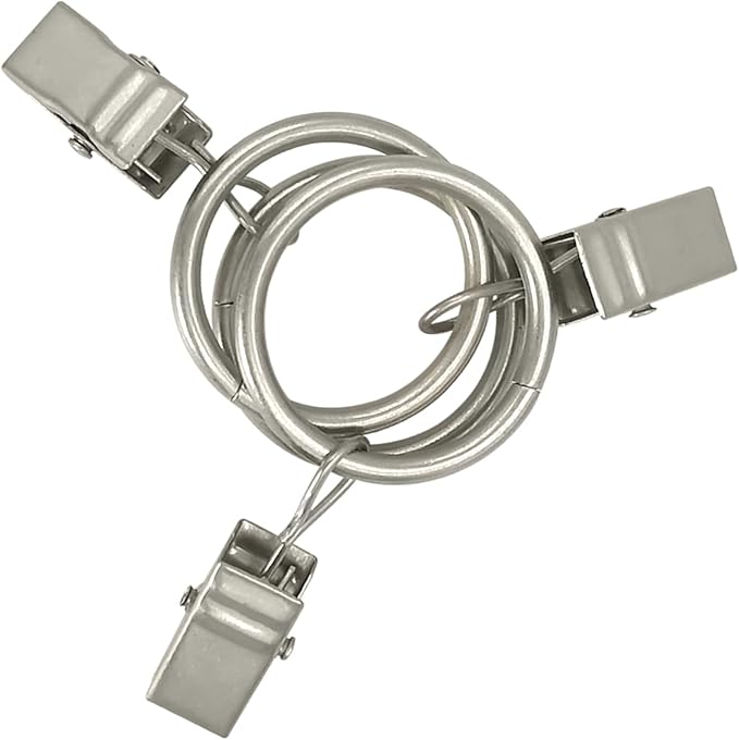 100 Pack Matte Silver Curtain Rings with Clips, Curtain Hooks Hangers Clip Rings for Hanging Drapes Bows Hat, Drapery Rings 1 in I D, Fits up to 5/8 in Diameter Curtain Rod.