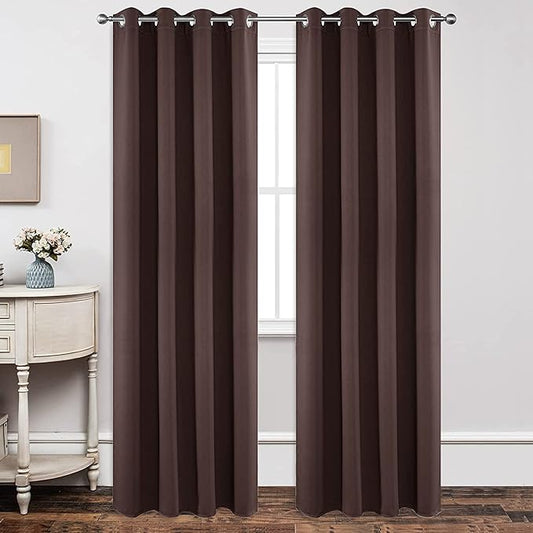 Joydeco Blackout Curtains 90 Inch Length 2 Panels Set, Thermal Insulated Long Curtains& Drapes 2 Burg, Room Darkening Grommet Drapes for Living Room Bedroom Window (W52 x L90 Inch, Chocolate)