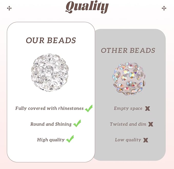 200pcs 10mm Rhinestone Beads for Jewelry Making, Light Brown Shiny Round Disco Ball Beads Bulk, Sparkle Crystal Clay Christmas for Bracelet Baseball Necklace Earring Crafting and DIY