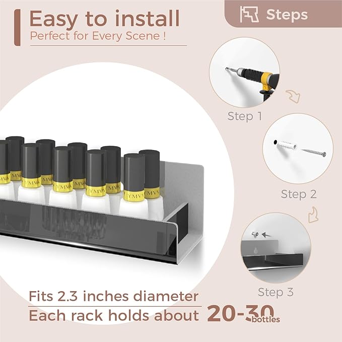 4 Pack 15 Inch Black Reflective Acrylic Shelves, Black Floating Shelves, Modern Sunglasses Essential Oil Picture Ledge Display Toy Storage Shelf