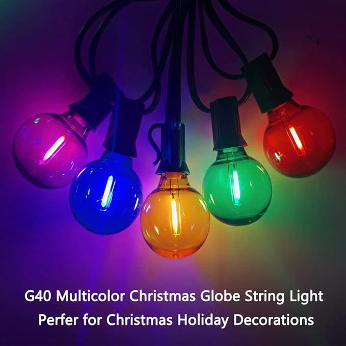 25Ft LED Outdoor String Lights, G40 Outdoor Christmas Decorations Lights Waterproof with 27 LED Globe Multicolor Bulb, Hanging Vintage Christmas Lights for Patio Roofline Backyard Garden Party Decor