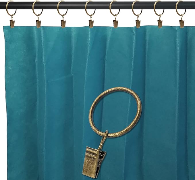 100 Pack Bronze Curtain Rings with Clips, Curtain Hooks Hangers Clip Rings for Hanging Drapes Bows Hat, Drapery Rings 1.26 in I D, Fits up to 1 in Diameter Curtain Rod.
