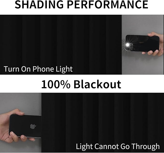 Joydeco 100% Blackout Curtains 72 Inch Long, Black Black Out Curtains for Bedroom Windows, Room Darkening Thermal Insulated Short Textured Grommets Drapes for Living Room