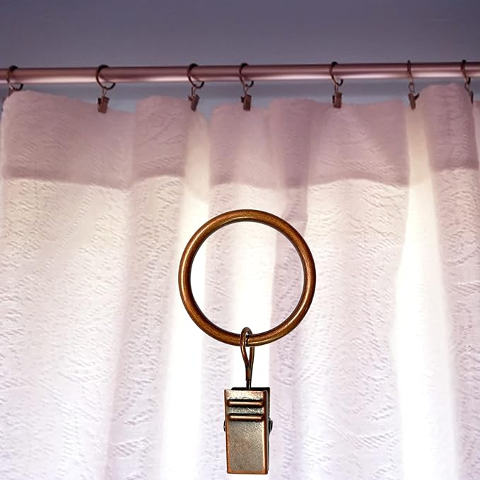 100 Pack Antique Copper Curtain Rings with Clips, Curtain Hooks Hangers Clip Rings for Hanging Drapes Bows Hat, Drapery Rings 1 in I D, Fits up to 5/8 in Diameter Curtain Rod.