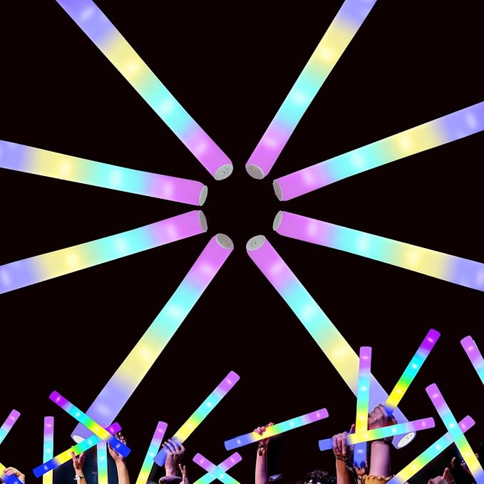 100-Count Foam Glow Sticks Party Pack - 4 Colors, Steady Bright Light Up Sticks for Weddings, Birthdays, Christmas, Halloween | Foam Glow Sticks Bulk Reusable, 6-Hr Glow, Eco-Friendly Foam