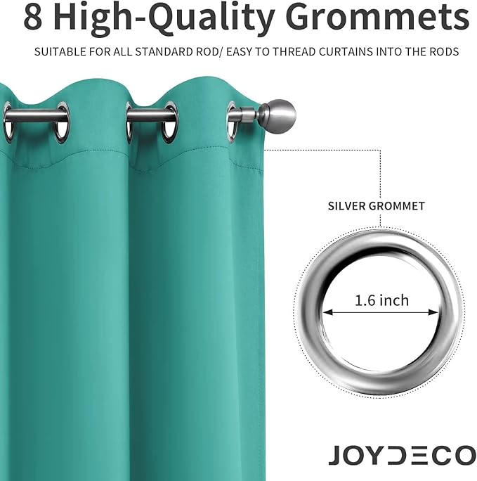 Joydeco Blackout Curtains 72 inches Long 2 Panels Set, Thermal Insulated Long Curtains & Drapes 2 Burg, Room Darkening Grommet Drapes for Bedroom Living Room Windows (W42 x L72 Inch, Peacock Blue)