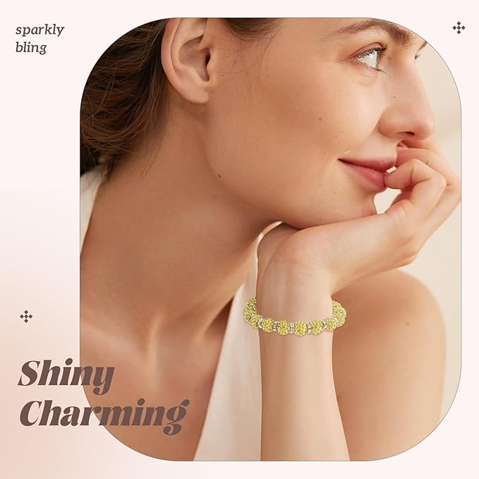 105pcs 10mm Rhinestone Beads for Jewelry Making, Light Yellow Shiny Round Disco Beads Bulk, Sparkle Crystal Clay Christmas for Bracelet Baseball Necklace Earring Crafting and DIY