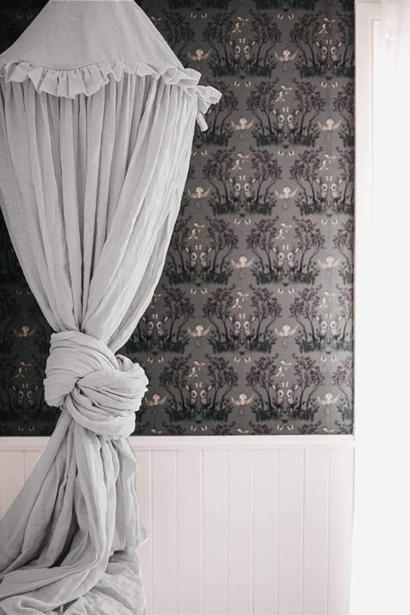 Kids Bed Canopy with Frills Cotton Cover Net for Crib Reading Nook Curtain Hideaway Hanging Round Tent Nursery Bedding Play Room Decor