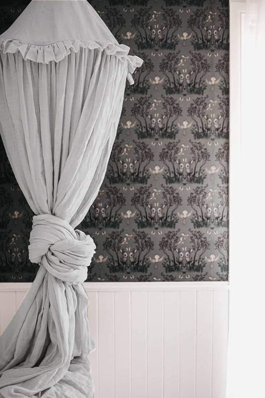 Kids Bed Canopy with Frills Cotton Cover Net for Crib Reading Nook Curtain Hideaway Hanging Round Tent Nursery Bedding Play Room Decor