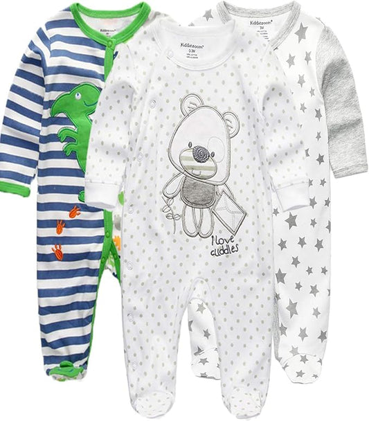 Kiddiezoom Baby and Toddler Boys'Snug Fit Footed One-Piece Romper Jumpsuit Cotton Cotton Footed Outfit