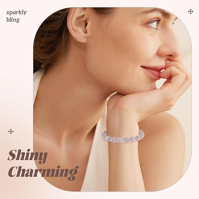 105pcs 10mm Rhinestone Beads for Jewelry Making, Pink White Shiny Round Disco Ball Beads Bulk, Sparkle Crystal Clay Christmas for Bracelet Baseball Necklace Earring Crafting and DIY