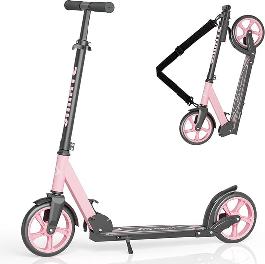Kick Scooter for Kids Teens & Adults, 4 Adjustable Heights, 8IN All Terrain Big Wheels, Foldable and Lightweight, Gifts for Girls Boys