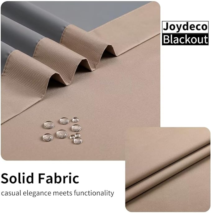 Joydeco Taupe Curtains 63 Inch Length for Bedroom, Solid Blackout Curtains 63 Inch Length for Livingroom, Grommet Thermal Insulated Solid Polyester Room Darkening Curtains 63 Inches Long