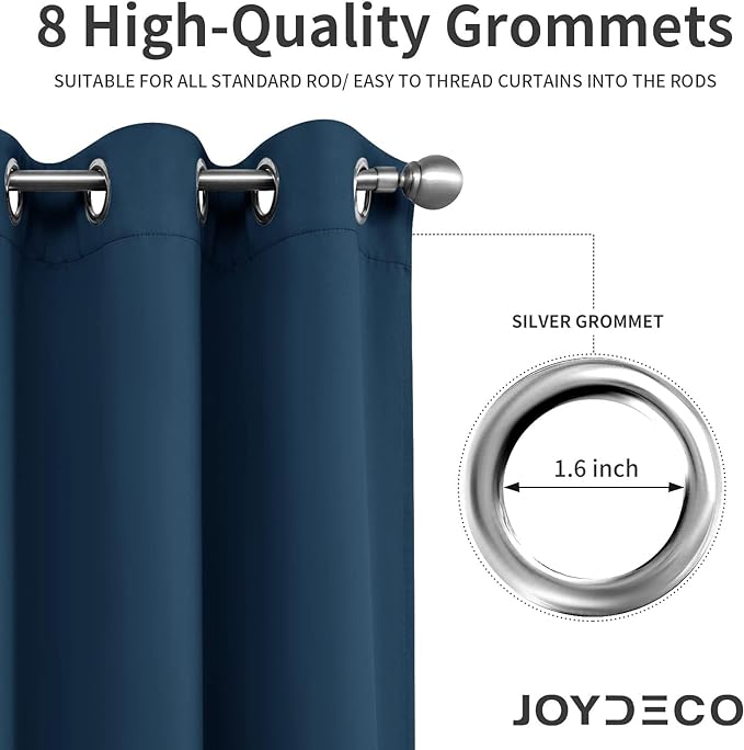 Joydeco Blackout Curtains 63 Inch Length 2 Panels Set, Thermal Insulated Long Curtains& Drapes 2 Burg, Room Darkening Grommet Drapes for Living Room Bedroom Window (W52 x L63 Inch, Navy Blue)