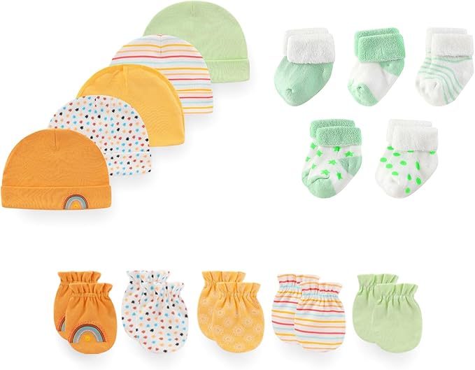 15 Pack Unisex New Born Boy Girls Hats Mittens Socks Sets Cotton Soft Infant Accessory 0-6 Months Baby Essentials
