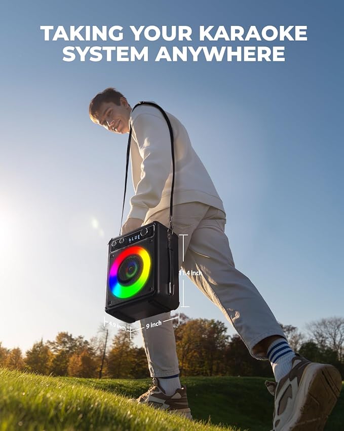 Karaoke Machine, Portable Bluetooth Karaoke Speaker with 2 Wireless Microphones, PA System for Adults Kids with LED Lights, Supports FM/AUX/USB/TF for Home Party