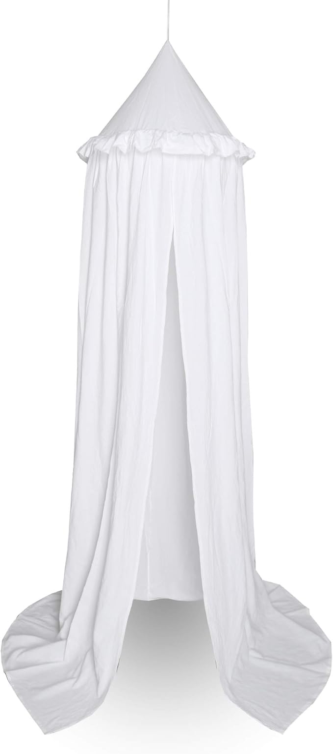 Kids Bed Canopy with Frills Cotton Cover Net for Crib Reading Nook Curtain Hideaway Hanging Round Tent Nursery Bedding Play Room Decor