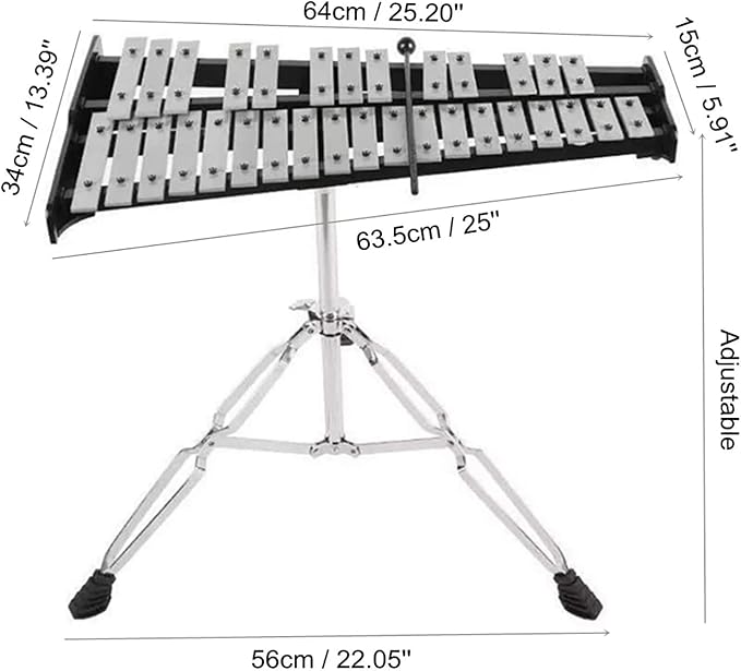 32 Note Glockenspiel Xylophone Percussion Kit with Height Adjustable Stand, Drumsticks and Carry Bag