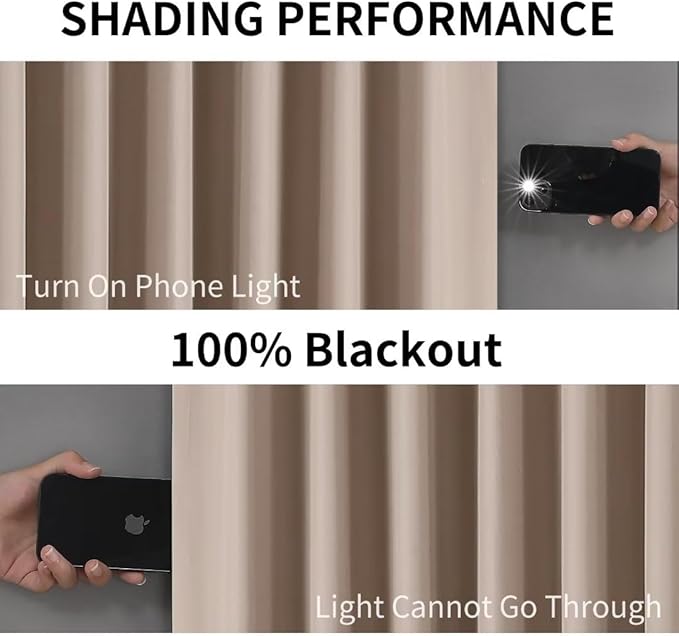 Joydeco Taupe Blackout Curtains 72 Inches Long, Short Blackout Curtains 2 Panels Sets for Bedroom Living Room, Room Darkening Drapes 72 Inches Long Solid Drapes&Curtains for Windows with Grommets
