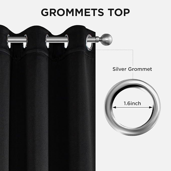 Joydeco Blackout Curtains 45 Inch Length 2 Panels Set, Thermal Insulated Long Curtains& Drapes 2 Burg, Room Darkening Grommet Drapes for Living Room Bedroom Window (W52 x L45 Inch, Black)