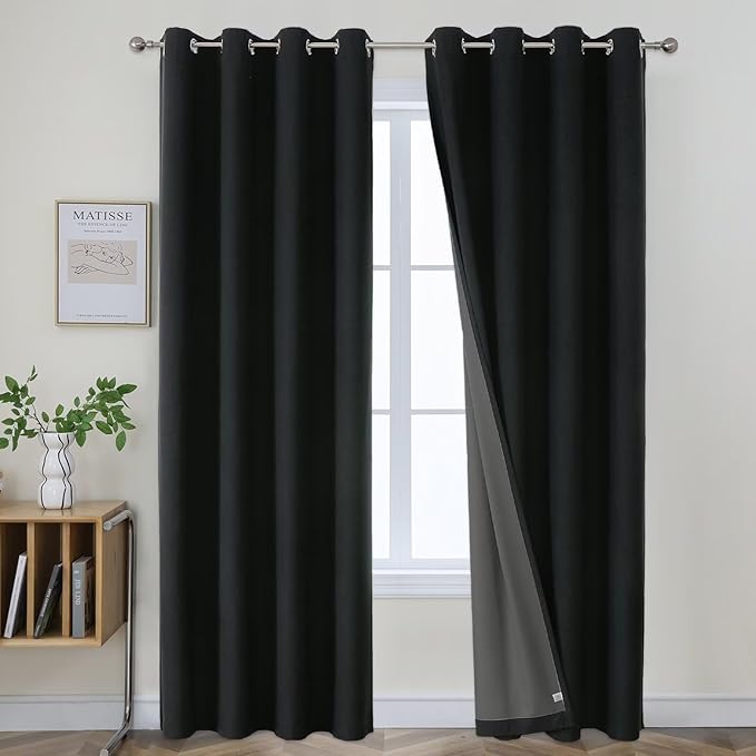 Joydeco Blackout Curtains 120 Inches Long 2 Panels Burg, Room Darkening Curtains for Bedroom, 100% Black Out Textured Thermal Drapes Privacy Protection 2 Panels Set(W52 x L120 Inch, Black)