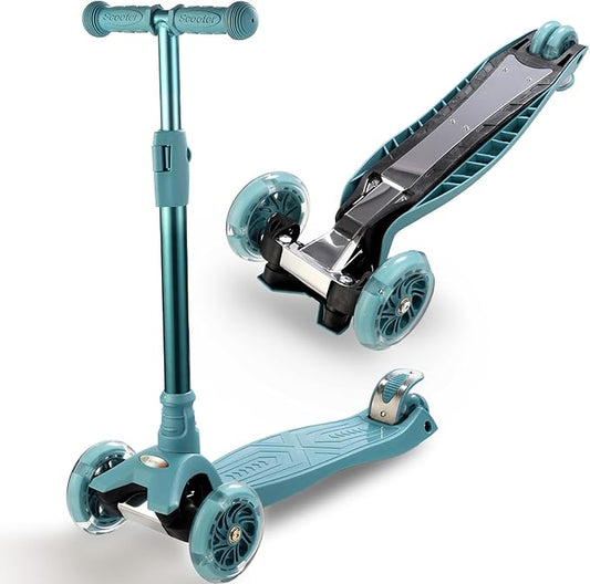 3 Wheel Scooter for Kids Ages 6-12,Kids Scooter with Light Up Wheels, Sturdy Deck Design, and 4 Height Adjustable Suitable for Kid Ages 3-12