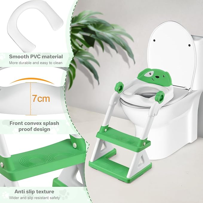 2 In 1 Potty Training Toilet Seat & Toddler Step Stool, Bottom Triangle Stability Toddler Toilet Seat, Adjustable Step & Seat Height Potty Seats (Green)