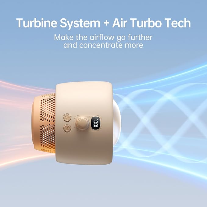 JISULIFE Stroller Fan Baby Large, Safe Bladeless for Crib, Desk, Portable Battery Rechargeable Cooling Fan with Air Turbo Tech, Night Light, Food-Grade Gift for Mom/Dad/Friend - Brown