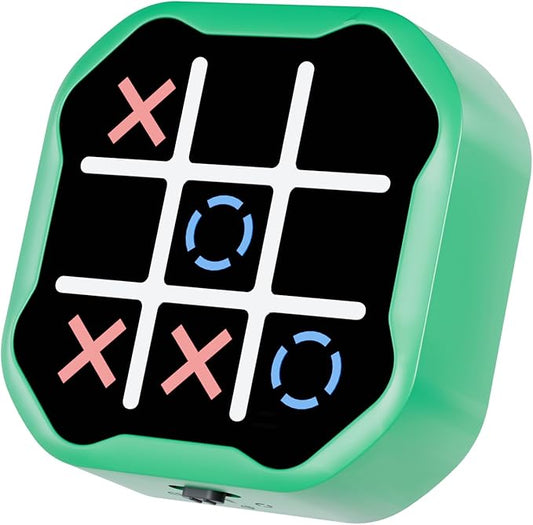 3 in 1 Electronic Tic Tac Toe Game, Handheld Digital Tic Tac Toe Bolt Game with Silent Mode, Portable Learing Toy Gift for Kids & Adults, Green(One Pack)