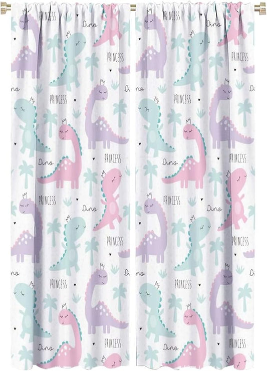 Kids Dinosaur Curtains for Boys Girls Bedroom Decor Cartoon Dino Colorful Cute Funny Animal Wildlife Printed Blackout Rod Pocket Window Drapes for Baby Nursery Playroom W21xL63in 2 Panels