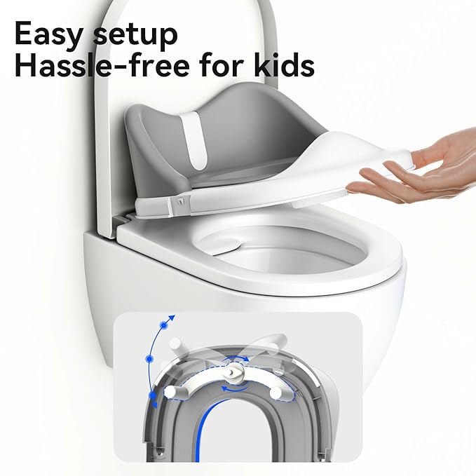 3 in 1 Toddler Potty Training Toilet Seat with Steps Ladder, Foldable Potty Train Chair Adapter for Toddlers Kids Boys Girls, Gray