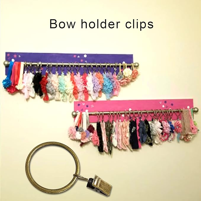 100 Pack Bronze Curtain Rings with Clips, Curtain Hooks Hangers Clip Rings for Hanging Drapes Bows Hat, Drapery Rings 1.5 in I D, Fits up to 1.2 in Diameter Curtain Rod.