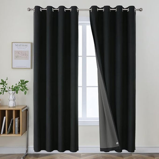 Joydeco Blackout Curtains 96 Inches Long 2 Panels Burg, Room Darkening Curtains for Bedroom, 100% Black Out Textured Thermal Drapes Privacy Protection 2 Panels Set(W52 x L96 Inch, Black)