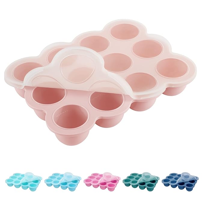 12x1.5oz Baby Food Freezer Tray with Clip Lid Gossamer Pink | Food Grade Silicone Storage Containers for Purees & Vegetables