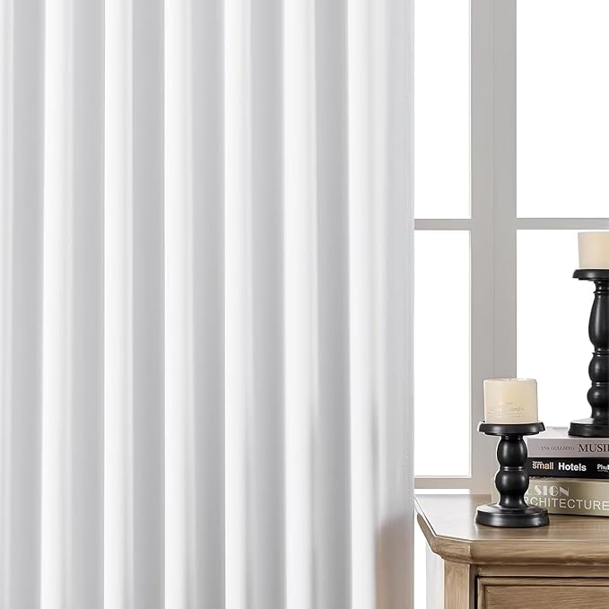 Joydeco 72 Inch 60% Blackout White Curtains 2 Panels, Elegant Semi Sheer Curtains for Bedroom, Thermal Insulated Black Out Drapes for Living Room, Rod Pocket Back Tab Drapes(W52 x L72 Inch,Pure White)