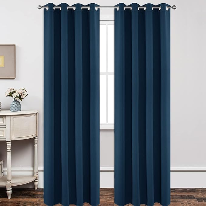 Joydeco Blackout Curtains 108 Inch Length 2 Panels Set, Thermal Insulated Long Curtains& Drapes 2 Burg, Room Darkening Grommet Drapes for Living Room Bedroom Window (W52 x L108 Inch, Navy Blue)