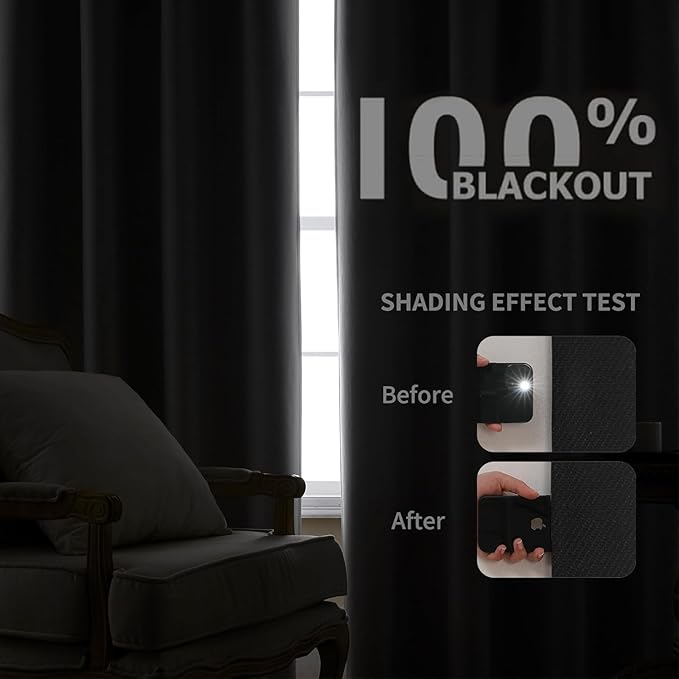 Joydeco Custom 100% Blackout Curtains 1 Panel, Grommet Thermal Insulated Curtains& Drapes, Room Darkening Drapes for Bedroom Living Room Window (Custom Size, Black)