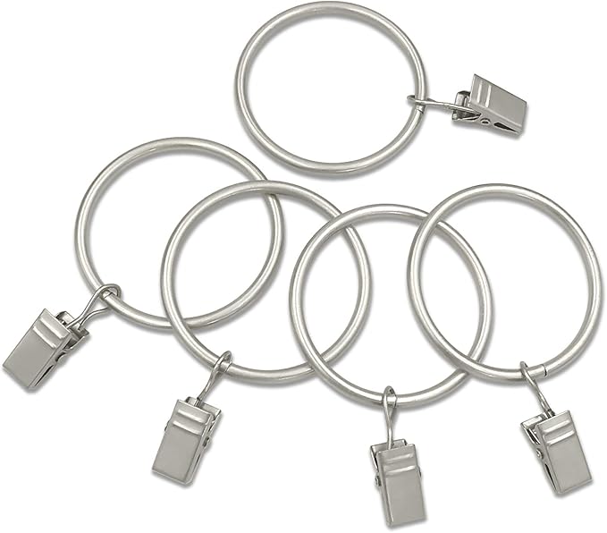 20 Pack Matte Silver Curtain Rings with Clips, Curtain Hooks Hangers Clip Rings for Hanging Drapes Bows Hat, Drapery Rings 1.77 in I D, Fits up to 1.5 in Diameter Curtain Rod.