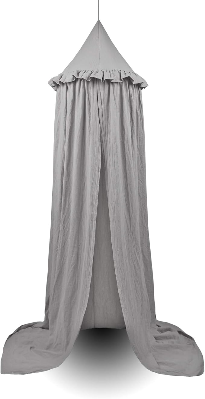 Kids Bed Canopy with Frills Cotton Cover Net for Crib Reading Nook Curtain Hideaway Hanging Round Tent Nursery Bedding Play Room Decor