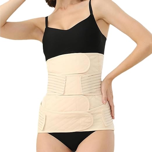 2 in 1 Postpartum Belly Band Wrap Beige, C-Section Support Belt Medium, Post Partum Support Recovery Waist/Pelvis Belt, Hysterectomy Belly Band Binder Girdle Stomach