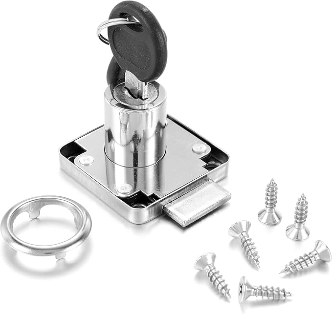 4 Pack Cabinet Drawer Locks with Keys, Keyed Alike Furniture Locker Lock, 3/4" 20mm Cylinder Cam Drawer Locks Chrome-Finish Zinc Alloy, Security cam Drawer Lock for Wardrobe Dresser Mailbox