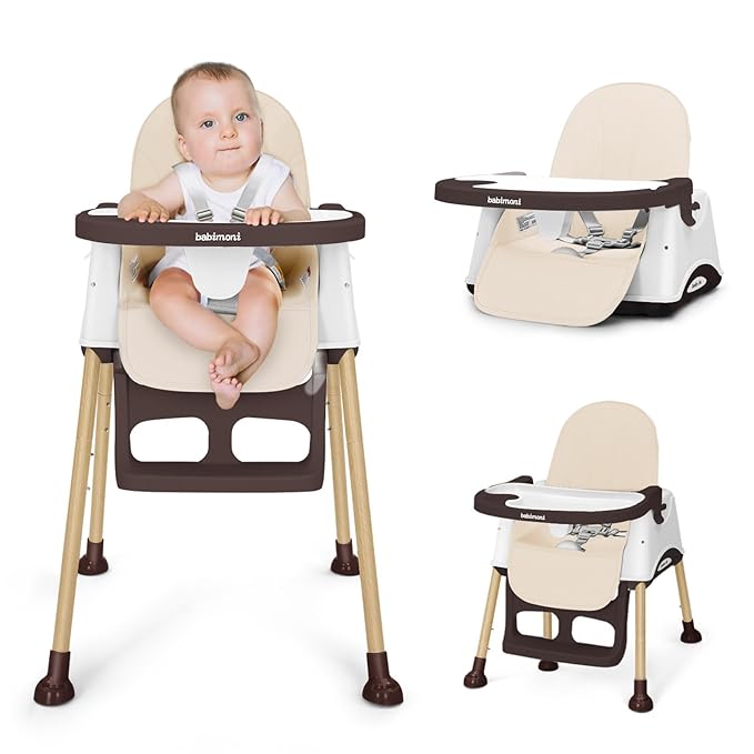 3 in 1 High Chairs for Babies and Toddlers, Convertible High Chair, High Chair with Foot Rest and Double Tray, Easy to Clean, Compact and Versatile, Perfect for Growing Kids, Cream