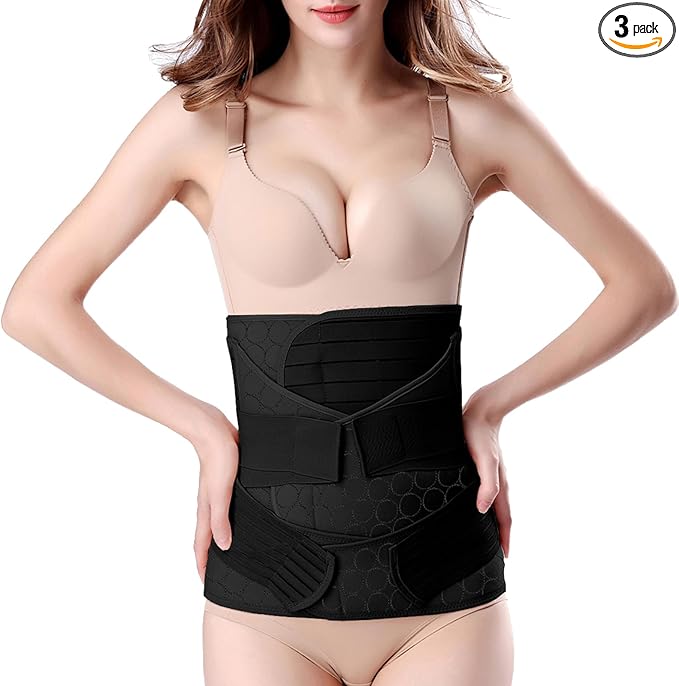 3 in 1 Postpartum Belly Band - Postpartum Belly Support Recovery Wrap, After Birth Brace, Slimming Girdles, Body Shaper Waist Shapewear, Post Surgery Pregnancy Belly Support Band (S/M, Black)