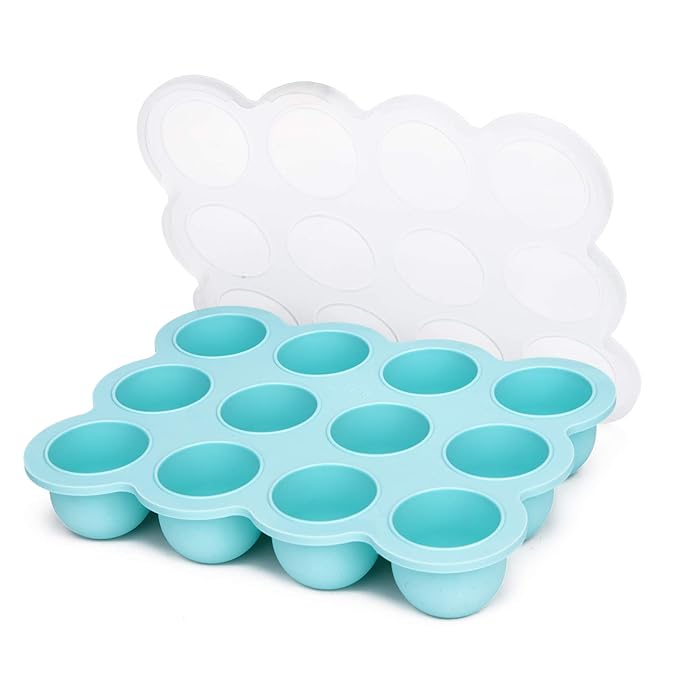 12x1.5oz Baby Food Freezer Tray with Clip Lid Light Green | Food Grade Silicone Storage Containers for Purees & Vegetables