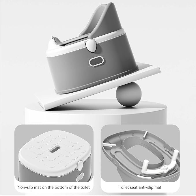 3 in 1 Toddler Potty Training Toilet Seat with Steps Ladder, Foldable Potty Train Chair Adapter for Toddlers Kids Boys Girls, Gray